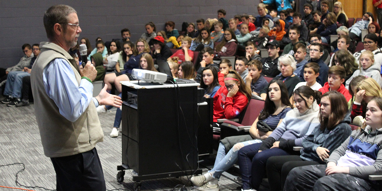 Michael Needham talks to students