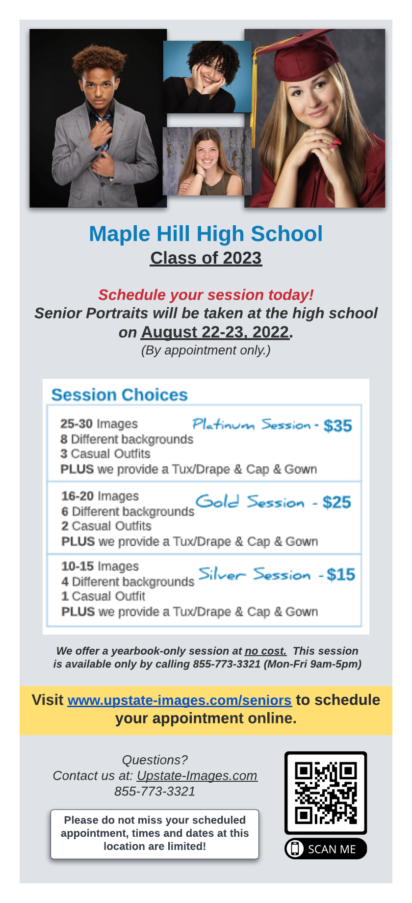 Maple Hill Senior Picture Reminder Flyer for 2022