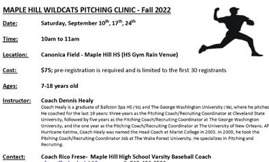 Wildcats Fall Pitching Clinic for Students Ages 7-18