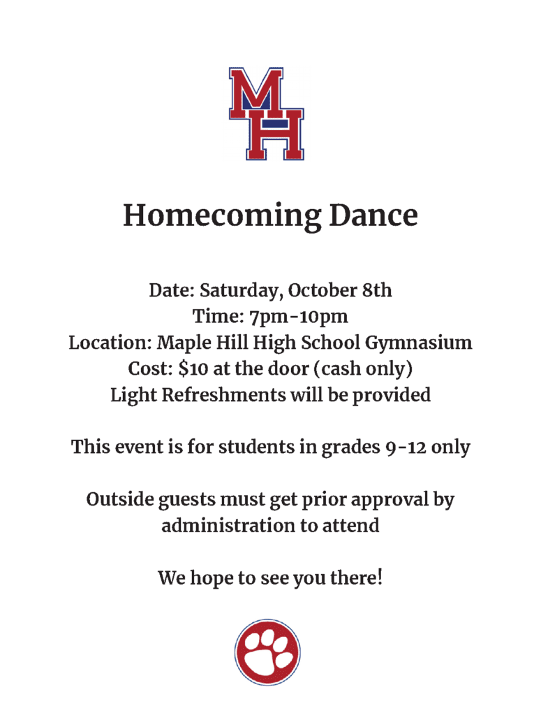 Flyer for 2022 Maple Hill Homecoming Dance