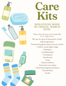 Flyer with List of Items Needed for Care Kits