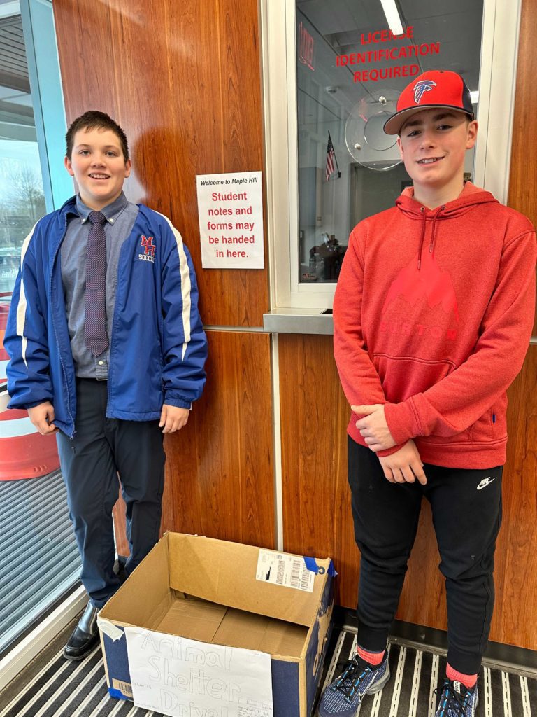Maple Hill Students with Humane Society Donation Box