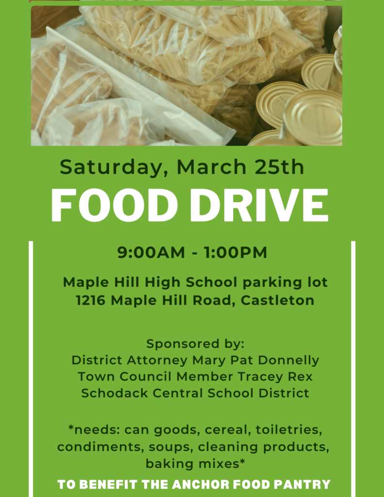 Maple Hill March 25 2023 Food Drive Flyer