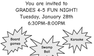 Grades 4-5 Fun Night on Jan. 28, RSVP by Jan. 24