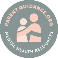 Button reading Parent Guidance.org mental health resources. Button has two figures embracing in the middle of it.