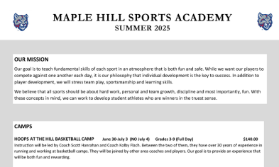 Summer 2025 Sports Academy Registration Due May 30