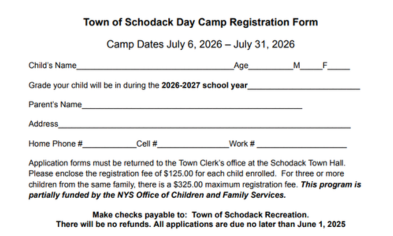 Town of Schodack Day Camp Registration Due June 1