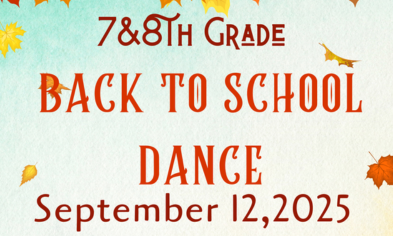 Grades 7-8 Back to School Dance on Sept. 12
