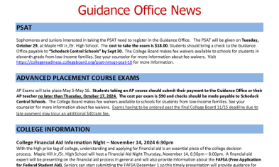 Maple Hill Guidance Office Newsletter, Fall 2024