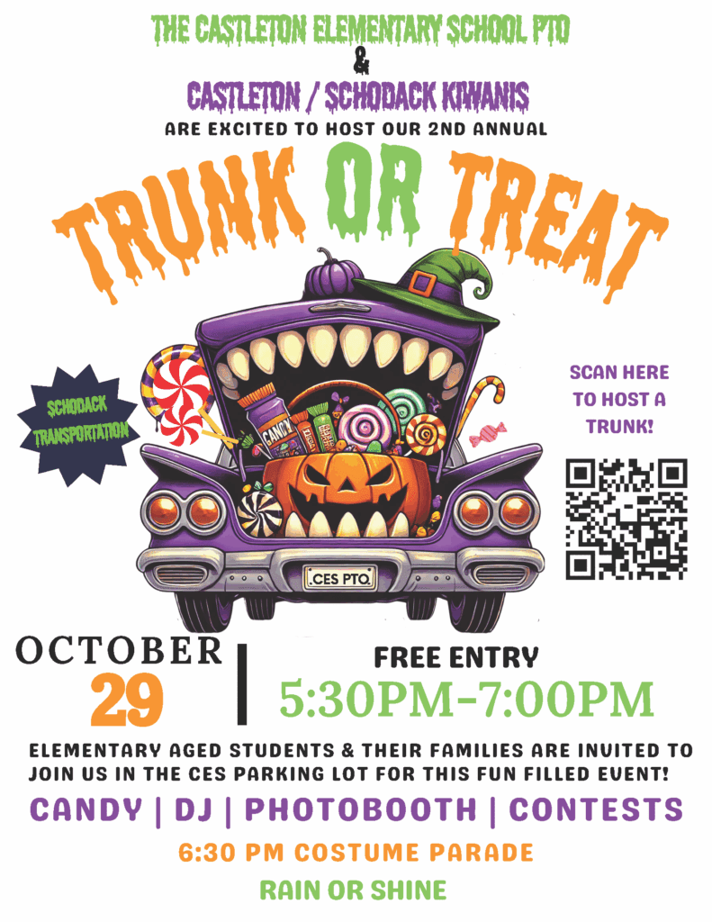 2025 Castleton Elementary Trunk or Treat event flyer