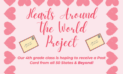 4th Graders Seek Postcards for “Hearts Around the World” Project!