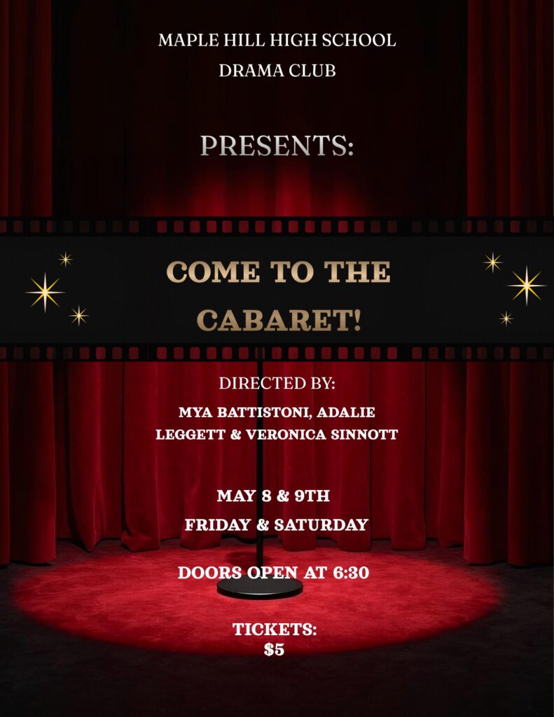 Promotional poster for the 2026 Maple Hill Cabaret on May 8 and May 9.