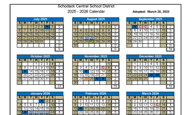 2025-2026 School Year 1-Page Attendance Calendar