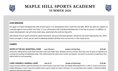Maple Hill Summer Sports Academy Registration Open
