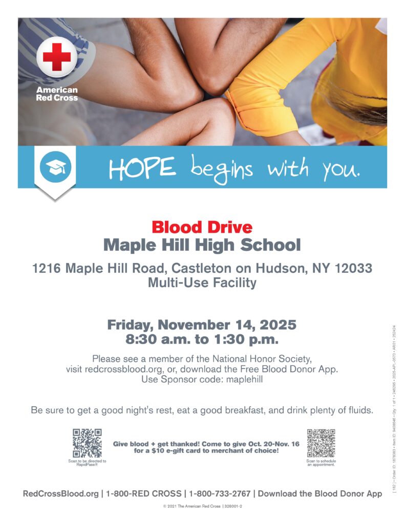 Flyer for Maple Honor Society November Blood Drive