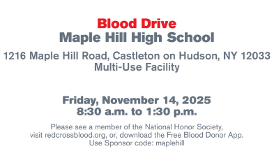 Maple Hill Honor Society Blood Drive on November 14