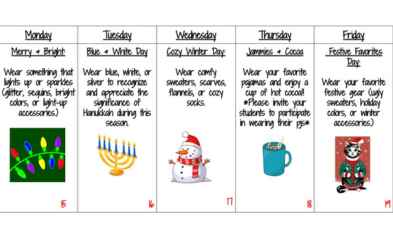 Castleton Elementary Holiday Spirit Week is Dec. 15–19