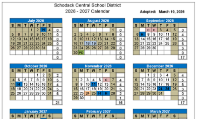 2026–27 School Year 1-Page Attendance Calendar
