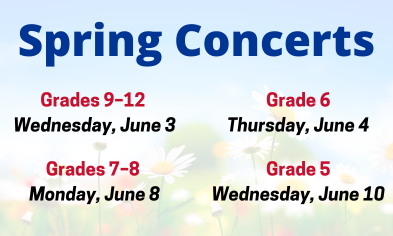Spring Concert Schedule & 4th Grade Band Night
